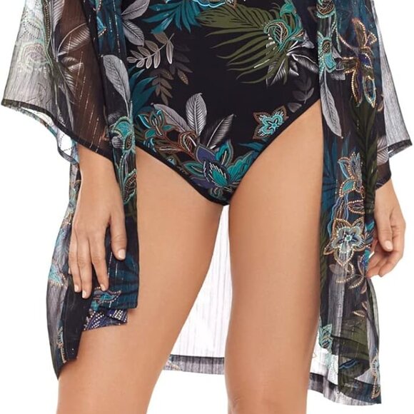 NWT Amoressa by Miraclesuit Allanna Sriracha Kimono Black Cover Up - Picture 3 of 4